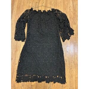 Auxo Collection Black Floral Lace Off Shoulder Mini Dress 3/4 Sleeve LBD Small